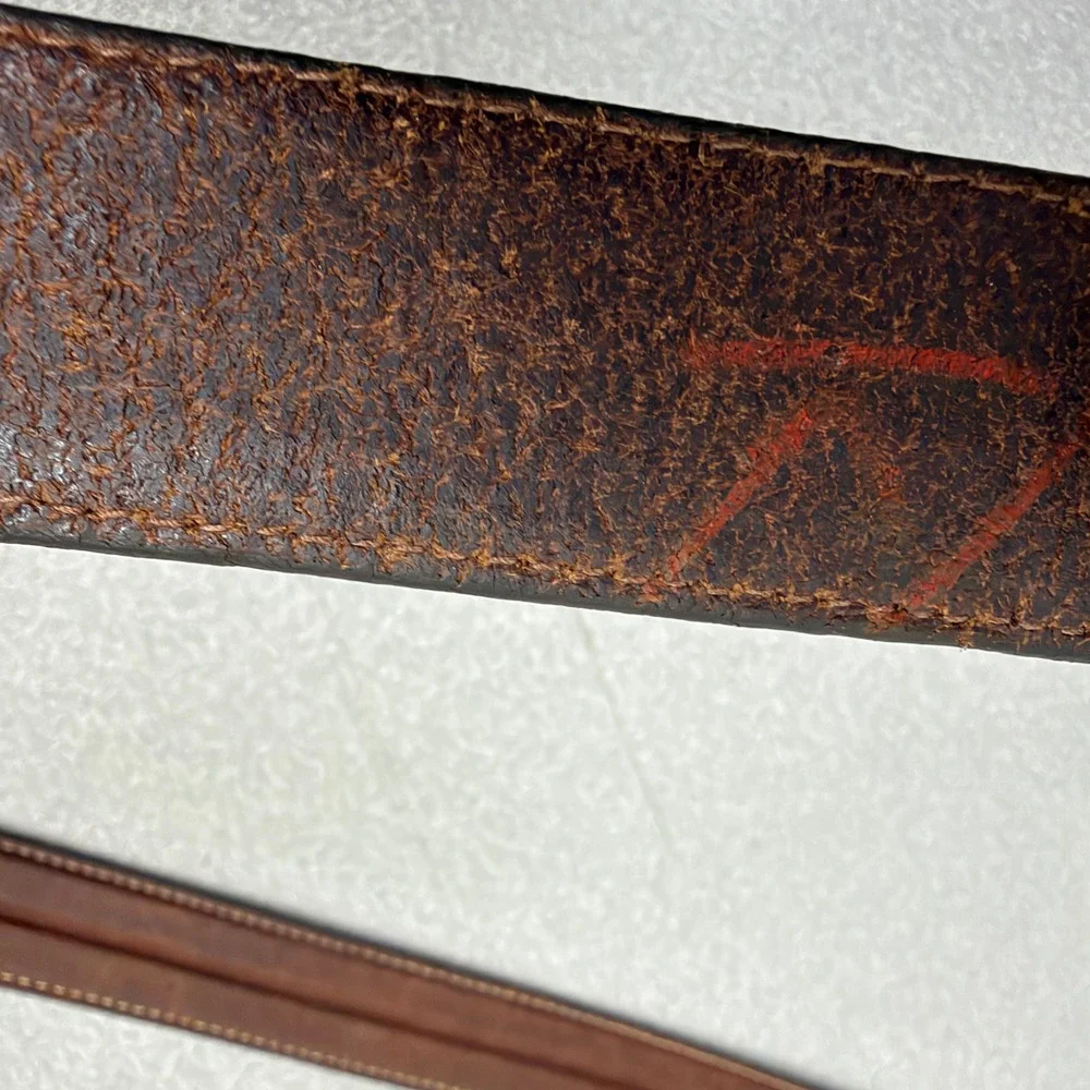 Cole Haan Belt Mens 34 Brown Leather Brass Buckle Casual Dress Raised Ridge
